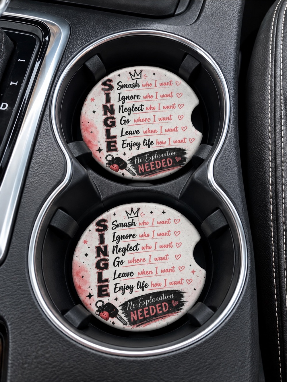 Single Life Car Coasters - Pink/Black Drink Absorbing Set